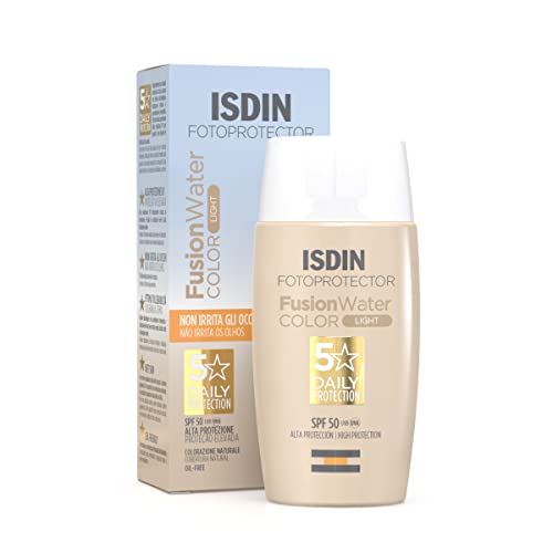 ISDIN Fotoprotector Fusion Water Color SPF 50 (Light) 50ml, Fotoprotettore viso per uso quotidiano, Texture ultralleggera