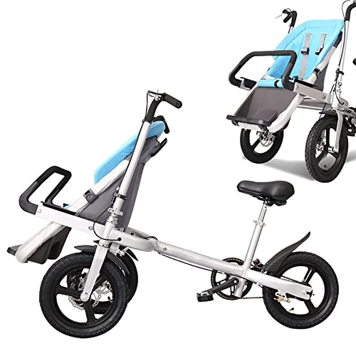 JJLL Passeggino Madre-Bambino-Figlio Patteggiatore A Triciclo Compatto Bicicletta per Passeggino Leggero, con Baldacchino con Reclinazione Compatta con Passeggino Ombrello con V(Color:Blu)