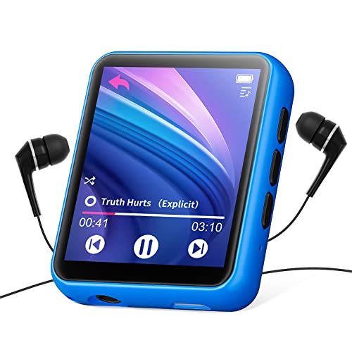 joliker 32GB Lettore MP3 Bluetooth 5.0, Hi-Fi Sound Lettore di musica con Altoparlante, Line-in Registratore Vocale, Radio FM, e-book, Full Touch Schermo, fino a 128GB di schede Blu (MY532GBlueEU)