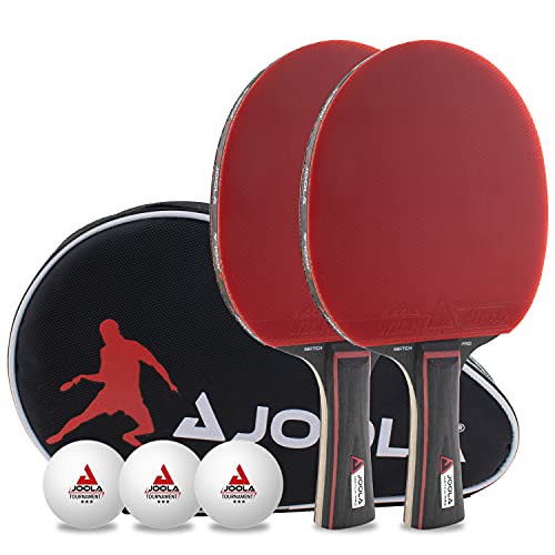 JOOLA Set da Tennis da Tavolo Duo PRO, 2 Racchette da Ping-Pong + 3 Palline + 1 Borsa Portatile, Rosso Nero, 6 Parti