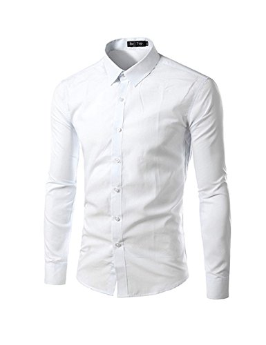 Jueshanzj - Camicia da uomo a maniche lunghe per il tempo libero, slim fit, facile da stirare, bianco, S