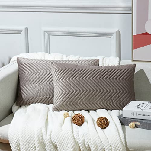 JULIYEH Set di 2 cuscini decorativi in velluto con tinta unita, per divano, soggiorno, auto, 60 x 80 cm, grigio caldo