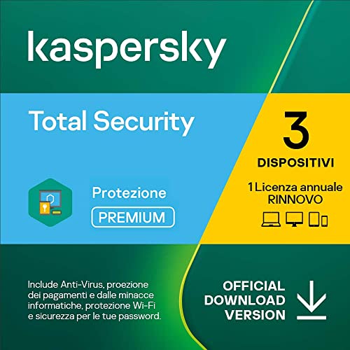 Kaspersky Total Security 2022 Rinnovo │ 3 Dispositivi │ 1 Anno │ Codice d attivazione via email