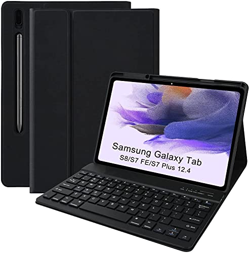 KBCASE Custodia per Tastiera Samsung Tab S8+ 2022 & Tab S7 FE & Tab S7 +   Tab S7 Plus, Custodia Protettiva con Supporto per S-Pen, con Tastiera Italiano Bluetooth Removibile(Layout Italiano QWERTY)