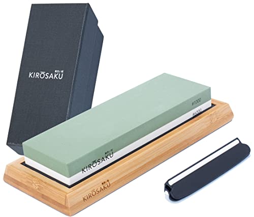 Kirosaku - Affilacoltelli con affilatura e supporto in silicone antiscivolo, per coltelli da cucina, grana 1000 6000, in confezione regalo