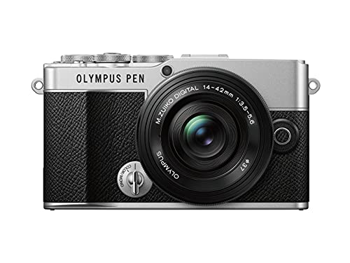 Kit fotocamera Olympus PEN E-P7, sensore 20 MP, schermo HD LCD inclinabile, 4K, Wi-Fi, controllo profilo colore e monocolore, argento comprende obiettivo M.Zuiko Digital ED 14-42mm EZ nero