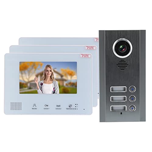 Kit sistema videocitofono, kit campanello video Smart Monitor da 7 pollici a pressione diretta per villa per ufficio per casa(3 famiglie (SY828NMJAENO3))