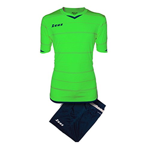 Kit Zeus Omega Verde Fluo-Blu Completino Completo Calcio Calcetto Torneo Scuola Sport (L)