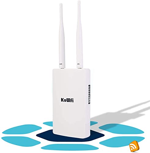 KuWFi Router 4G LTE, 150Mbps 3G 4G LTE Router CAT4 con Slot per schede SIM Funziona con Telecamera IP o Copertura WiFi Esterna con Antenna 2pcs Funziona con 3 (Tre)   Tim Wind Vodafone SIM Card