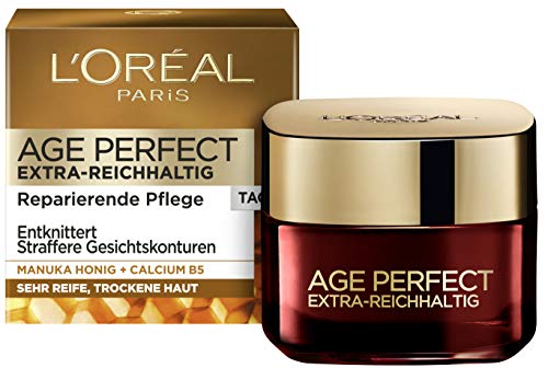 L Oréal Paris Age Perfect Extra-Reichhaltig - Crema per il viso, anti-età, anti-rughe e tonificante, per pelli molto mature e secche, con miele Manuka e calcio B5, 50 ml, etichetta in tedesco