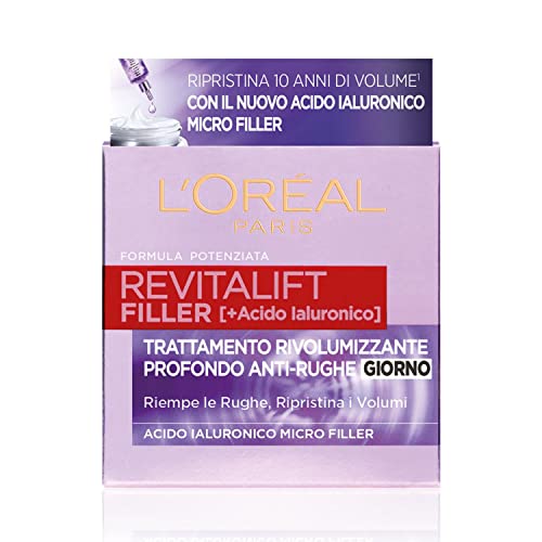 L Oréal Paris Crema Viso Giorno Revitalift Filler, Azione Antirughe Rivolumizzante con Acido Ialuronico Concentrato, 50 ml