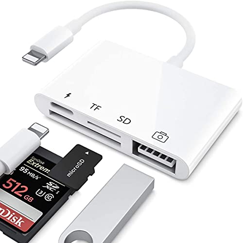 Lettore di schede SD TF, Adattatore per Lettore di Schede 4 in 1 con Interfaccia USB 2.0 Femmina OTG, Adattatore per Fotocamera Compatibile con Phone 12 8 Pad(Supporto iOS 14)-Bianco