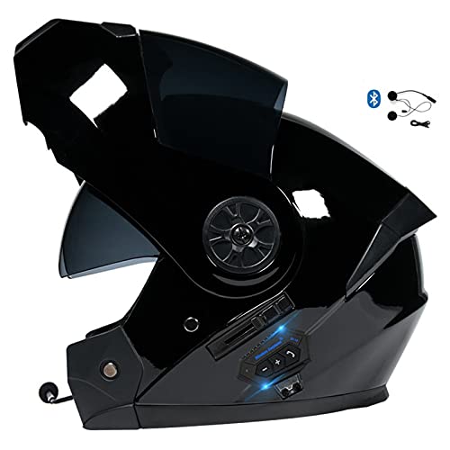 LHP Casco Moto Integrato Bluetooth Caschi Moto Apribili modulari con Microfono Speaker Modulare Flip Full Face Moto Casco Approvato DOT ECE per Donna Uomo (Color : Black)