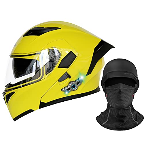 LHP Casco Moto Modulare Bluetooth Integrat Caschi Motociclista Donna Integrale Casco modulari Apribile Moto Touring Doppia Visiera per Donna Uomo Adulti DOT ECE (Color : Yellow B)