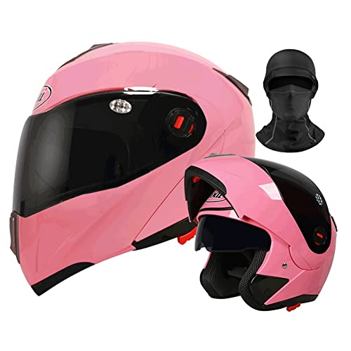 LHP Casco Moto Modulare Bluetooth Integrato Casco da Motociclista Integrale Caschi Apribili modulari Integrali per Donna Uomo Adulti DOT ECE Omologato (Color : Pink C)
