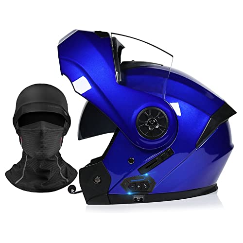 LHP Casco Moto Modulare Bluetooth Integrato Casco da Motociclista Donna Uomo Adulti Integrale Caschi modulari Apribile Casco IntegraliDOT ECE Omologato (Color : Blue B)
