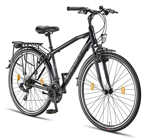 Licorne Bike - Bici da Trekking, 28”, per Giovani, Donne e Uomini, Cambio a 21 Marce – Life M-V-ATB, Uomo, Nero Grigio, 28 Inches