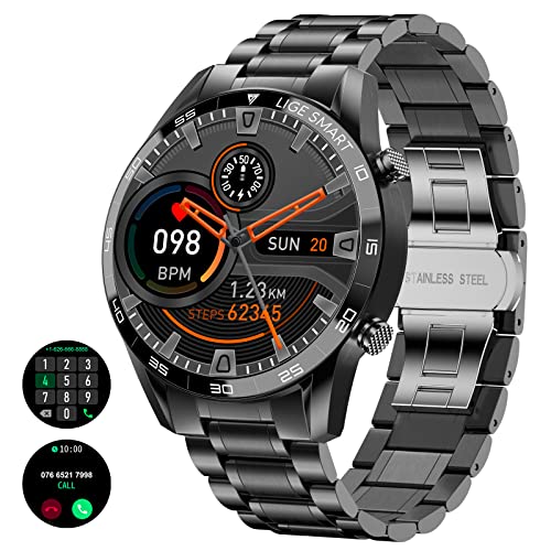LIGE Smartwatch Uomo Chiamata Bluetooth e Risposta Vivavoce, Orologio Fitness Tracker con Cardiofrequenzimetro Impermeabile 5ATM Sport Notifiche Messaggi per Android iOS Nero