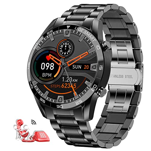 LIGE Smartwatch Uomo Chiamata Bluetooth e Risposta Vivavoce,1,32” Orologio Fitness Uomo con Cardiofrequenzimetro Notifiche Messaggi,Contapassi Cronometro Impermeabil IP67 per Android iOS Nero