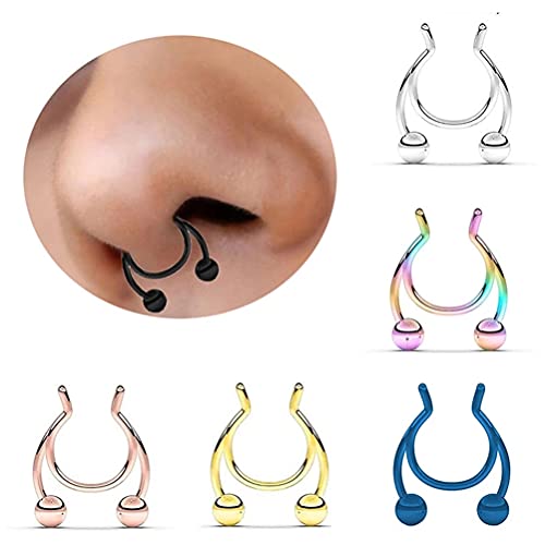 LILOVE Reusable Magnetic Nose Ring, Fake Piercing Nose Ring Magnetic Nose Ring for Women Men Alloy False Nose Hoop Pircing Fashion Jewelry for Party Bar 6PCS