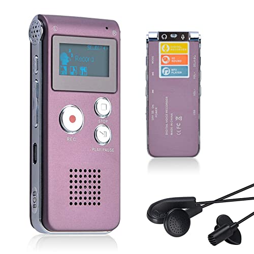 Lychee Professionale Registratore Vocale Digitale Portatile, 1536kbps,8 GB Multifunzionale USB Digital Audio Voice Recorder con Lettore MP3 (Rosso)