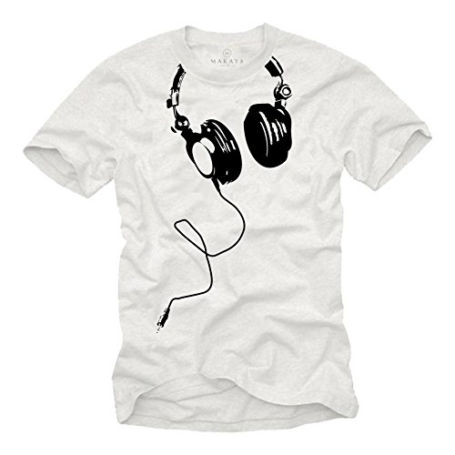 Maglietta DJ - Cuffie T-Shirt per Uomo Musica Hip Hop Elettronica Bianco M