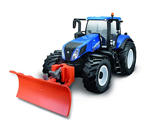 Maisto Tech R C New Holland Traktor T8.320 - Trattore telecomandato con luce e spazzaneve rimovibile, con controller Stick, 35 cm, blu (582303), 82303