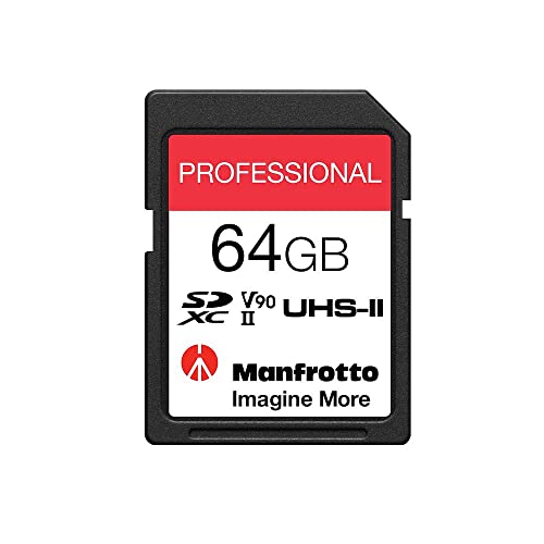 Manfrotto - Scheda di Memoria Professional 64GB, UHS-II, V90, U3 280MB s in Lettura, 250MB s in Scrittura, Memory Card per Reflex Digitali e Videocamere, per Immagini di Alta Qualità