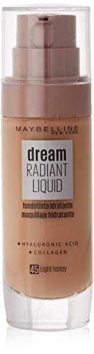 Maybelline New York Fondotinta Dream Radiant Liquid, Fondotinta liquida, 45 Light Honey, 30 ml