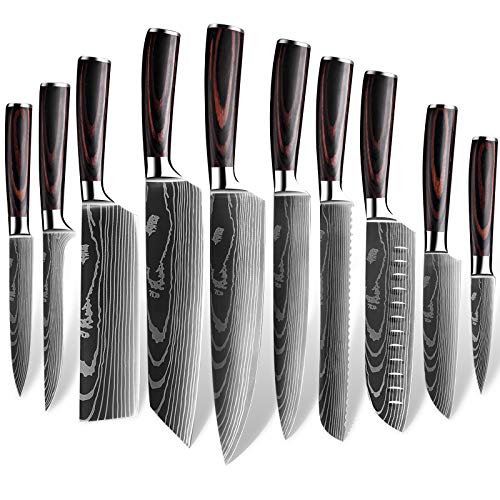 MDHAND Set di coltelli da Cucina Professionale, Set di coltelli da Chef Tedeschi in Acciaio Inossidabile con Coperchio (10PCS)