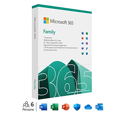 Microsoft 365 Family - Fino a 6 persone - Per PC Mac tablet cellulari - Abbonamento di 12 mesi