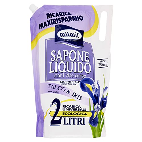 Milmil Sapone Liquido Talco e Iris, Ricarica Universale, 2000ml