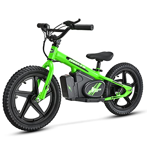 Mio Teck - Electric Balance Bike | Bici Elettrica per Bambini, 16 Pollici, 3-5 anni, 2 Velocità 12-24 Km h, 24V 170W Brush Motor (Verde Fluo)