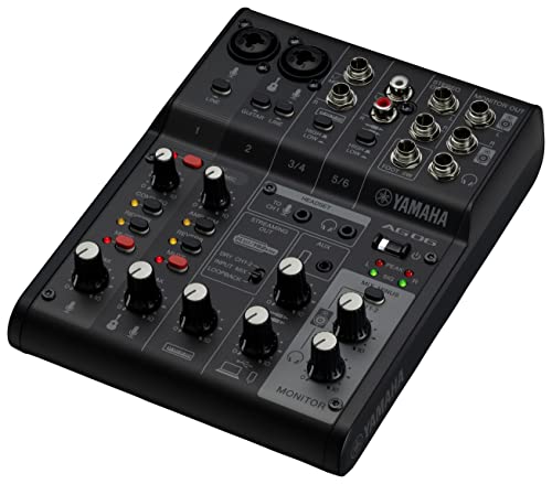 Mixer Yamaha AG06MK2 Mixer a 6 Canali per Streaming Live con Interfaccia Audio USB, per Windows, Mac, iOS e Android, Nero