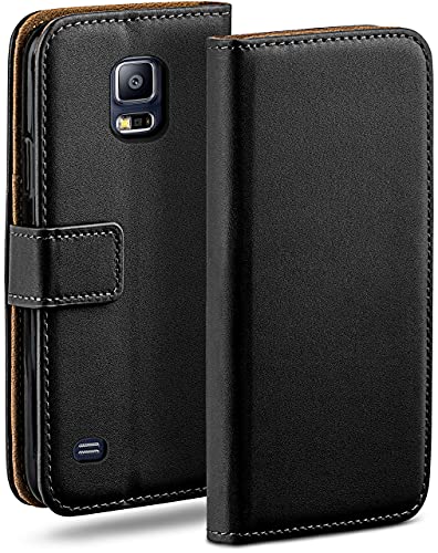 MoEx Custodia a Portafoglio per Samsung Galaxy S5   S5 Neo, Custodia per Cellulare con Tasca per schede e Carte Credito, Protezione a 360°, in Pelle vegana, Profondo - Nero