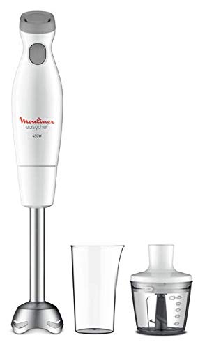 Moulinex DD4521 Easychef, Mixer ad Immersione 2in1, con Bicchiere da 800 ml e Accessorio Tritatutto da 500 ml, 2 Impostazioni di Velocità, Facile da Pulire, Potenza 450 W, Bianco
