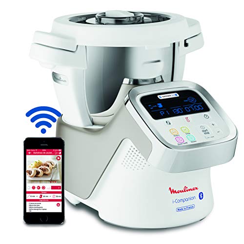 Moulinex HF900110 i-Companion Robot Multifunzione da Cucina, Connesso alla sua App Dedicata, 1550W, Argento Bianco