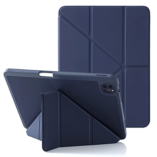 MuyDoux Custodia Origami per iPad Pro 11 pollici 3a 2a 1a generazione 2021 2020 2018 con portapenne, Chiusura magnetica e protezione per le lenti, Angoli di visione multipli 5 in 1, Blu scuro