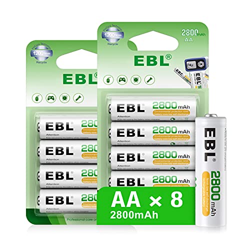 EBL 1.2V AA Batterie Ricaricabili Ad Alta Capacità,Pile Ricaricabili da 2800mAh Ni-MH con 1200 Tech,Confezione da 8 pezzi