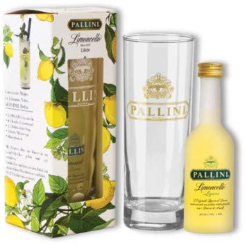 Pallini Limoncello - 50 ml + bicchiere: nato dall’infusione del pregiato  Limone Costa D Amalfi IGP  raccolto a mano a Vietri sul Mare, Amalfi – Senza glutine, pesticidi, OGM - 26% ABV.