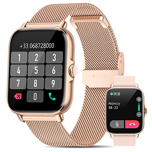 NAIXUES Smartwatch Donna Chiamata Bluetooth e Risposta Vivavoce, Smart Watch da 1,7   SpO2 Cardiofrequenzimetro, Orologio Fitness 28 Modalità Sport Notifiche Messaggi WhatsApp per Android iOS Oro Rosa