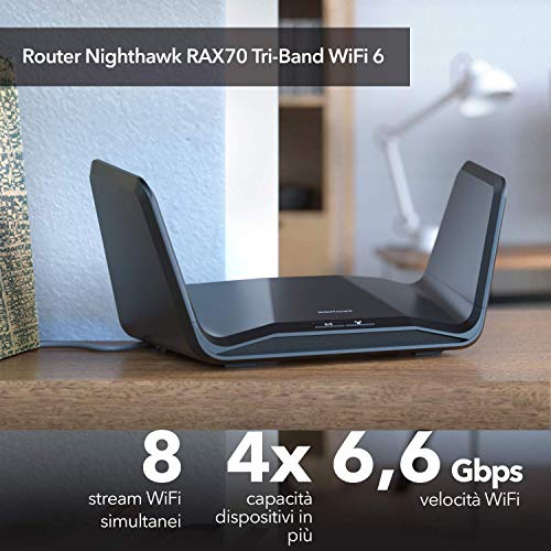 NETGEAR Nighthawk AX8 Router WiFi 6 RAX70, 8 Flussi simultanei con ...