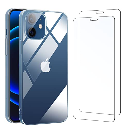 NEW C Cover per iPhone 12 e iPhone 12 Pro Gel TPU in silicone custodia ultra trasparente e 2× vetro temperato per iPhone 12 e iPhone 12 Pro, Pellicola proteggi schermo