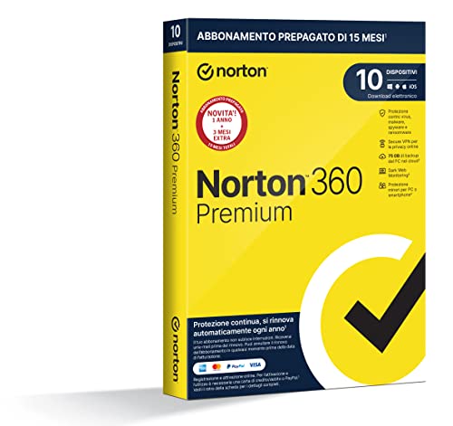 Norton 360 Premium 2023, Antivirus per 10 Dispositivi, Licenza di 1...