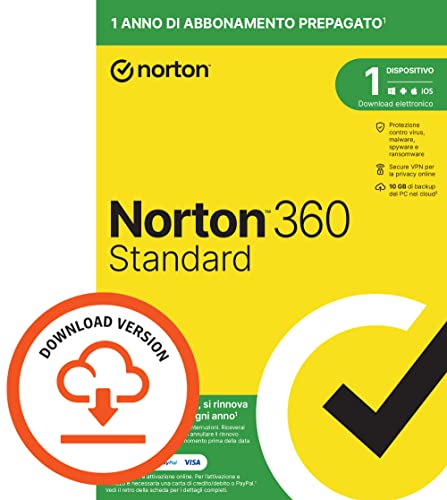 Norton 360 Standard 2023 | Antivirus per 1 dispositivo | Licenza di 1 anno con rinnovo automatico | PC, Mac, tablet e smartphone | Codice d attivazione via email