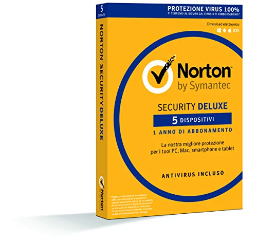 Norton Security Deluxe, Antivirus per 5 Dispositivi, Licenza di 1 anno, PC, Mac, tablet e smartphone