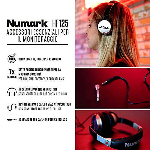Numark HF125 - Cuffie Portatili per DJ con Cavo da 1,80 m, Driver d...
