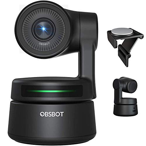 OBSBOT Tiny Webcam Per PC, con Built-in Audio, Full HD 1080p, AI Tracking Zoom Power Gesture Selfie, Ai videocamera 2 assi Gimbal, Compatibile con Windows e Mac-Nero