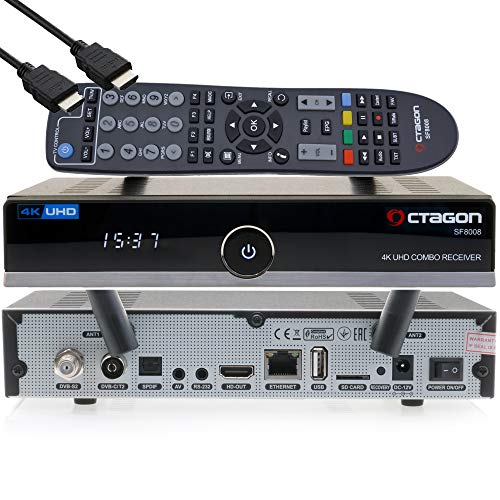 OCTAGON SF8008 4K UHD HDR HYBRID Sat- Cavo- Terrestre- Ricevitore PVR 1xDVB-S2X + 1x DVB-C   T2 - E2 Linux TV Box, Ricevitore PVR tramite USB - incluso cavo HDMI EasyMouse e doppia WLAN