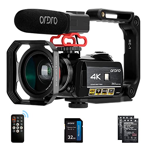 ORDRO AC3 4K Videocamera Vlogging Videocamera per YouTube HD 1080P 60FPS IR Night Vision Videocamere digitali Wi-Fi con microfono Obiettivo Grandangolare Stabilizzatore Palmare Scheda SD da 32 GB